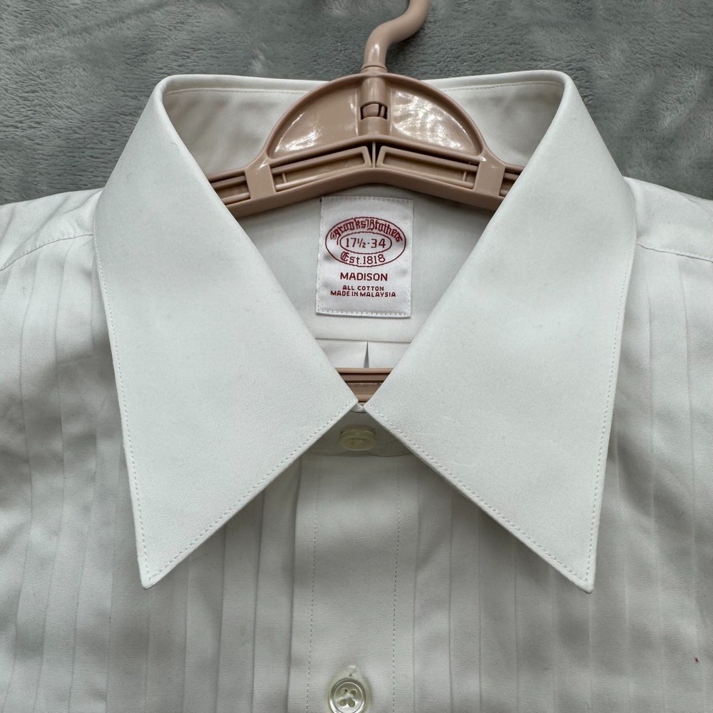 NWT Brooks Brothers Madison Fit Dress Shirt Mens 17.5 White Pleated Bib Tuxedo - Picture 4 of 11